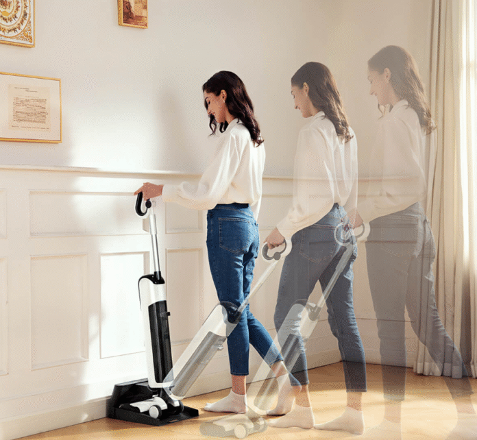 Girl with cleaning motor