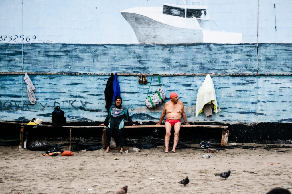 Old people by side river