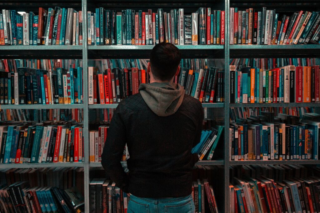 boy in library